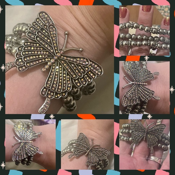 paparazzi Jewelry - Iridescent butterfly 🦋 silver elastic stretch bracelet